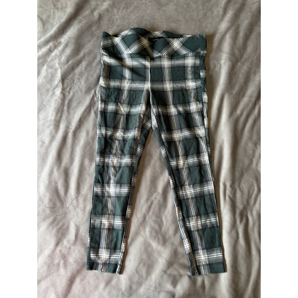 Torrid Green White Plaid Leggings Plus Size 2 2X Tartan Stretch Elastic Waist